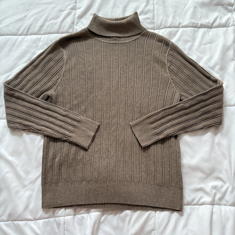 Womens Size‎ XL Ribbed Turtleneck Sweater Brown 100% Cotton Basics Chic Fall